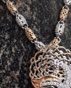 Dual-Tone Filigree Peacock Medallion Statement Mala
