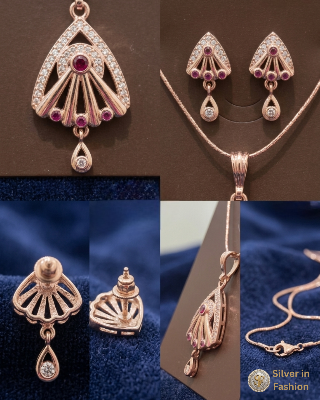 Rodium Ear Ring Pendant Set - image 3