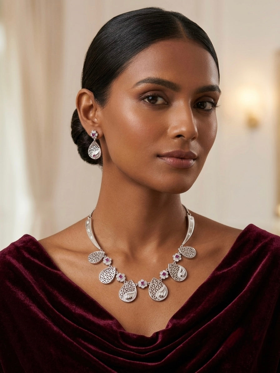 Drop Choker Necklace & Earring Set - image 2