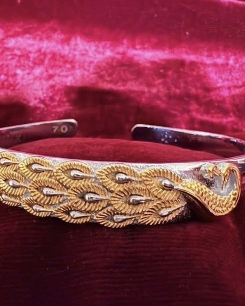 Gold & Silver Peacock-Inspired Cuff kada - image 2