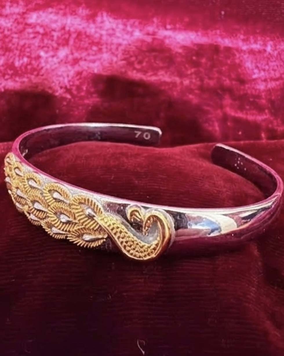 Gold & Silver Peacock-Inspired Cuff kada