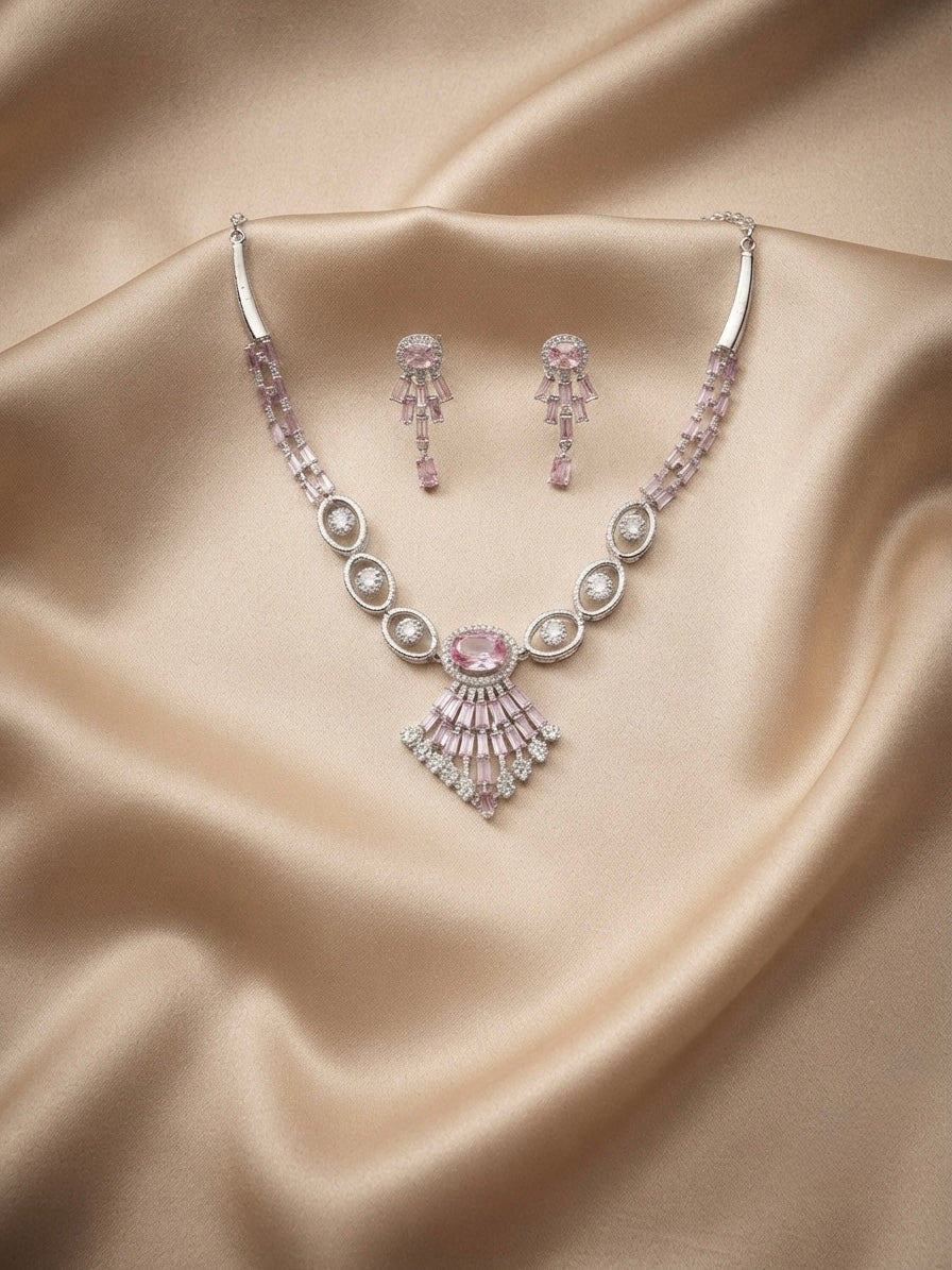 Blush Pink & Silver Necklace Set