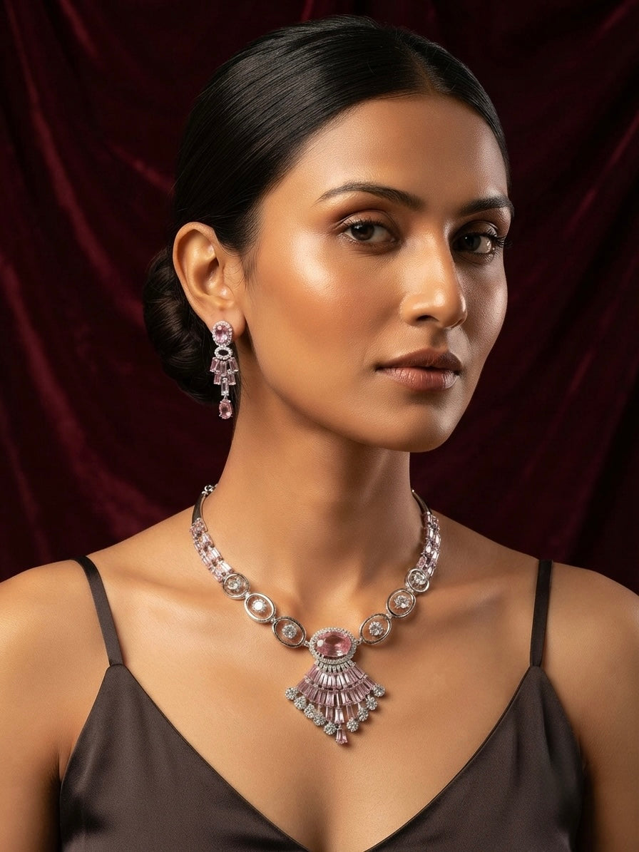 Blush Pink & Silver Necklace Set - image 3