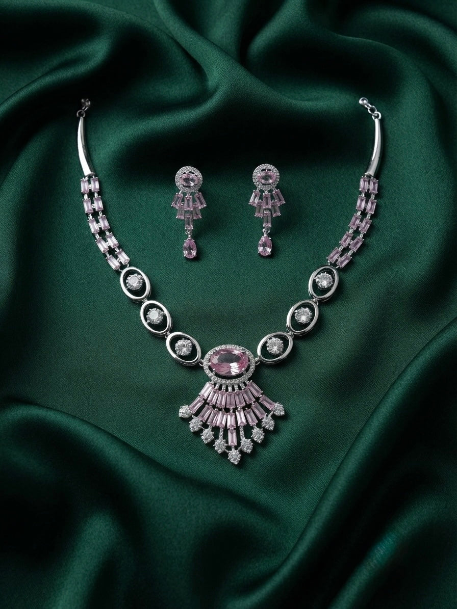 Blush Pink & Silver Necklace Set - image 2
