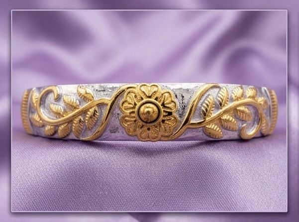Floral Gold & Silver Cuff Bracelet - image 3