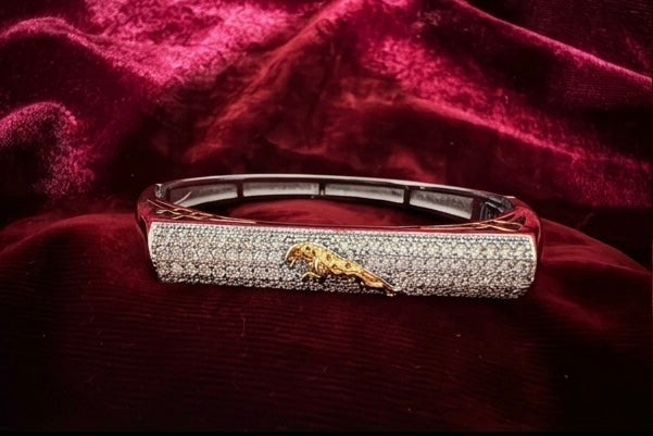 The Bold Panther Two-Tone Silver Bangle