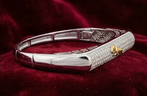 The Bold Panther Two-Tone Silver Bangle - image 3