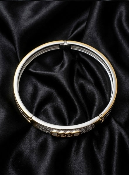 Dual-Tone Interlocking Rings Men’s Kada Bracelet - image 4