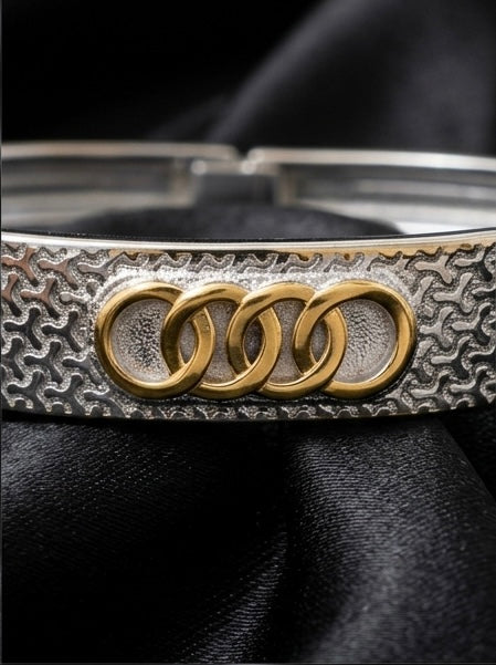 Dual-Tone Interlocking Rings Men’s Kada Bracelet - image 3