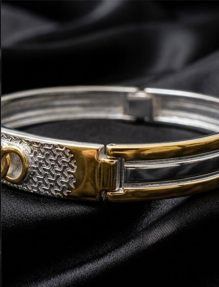 Dual-Tone Interlocking Rings Men’s Kada Bracelet - image 2