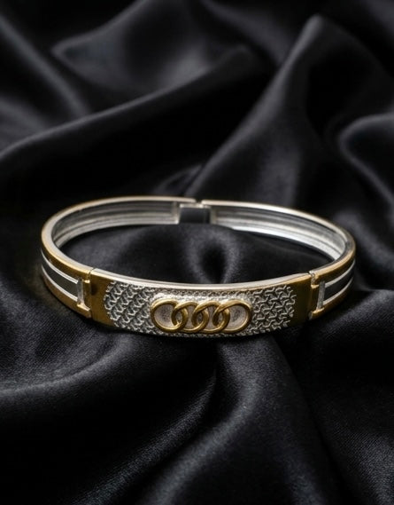 Dual-Tone Interlocking Rings Men’s Kada Bracelet