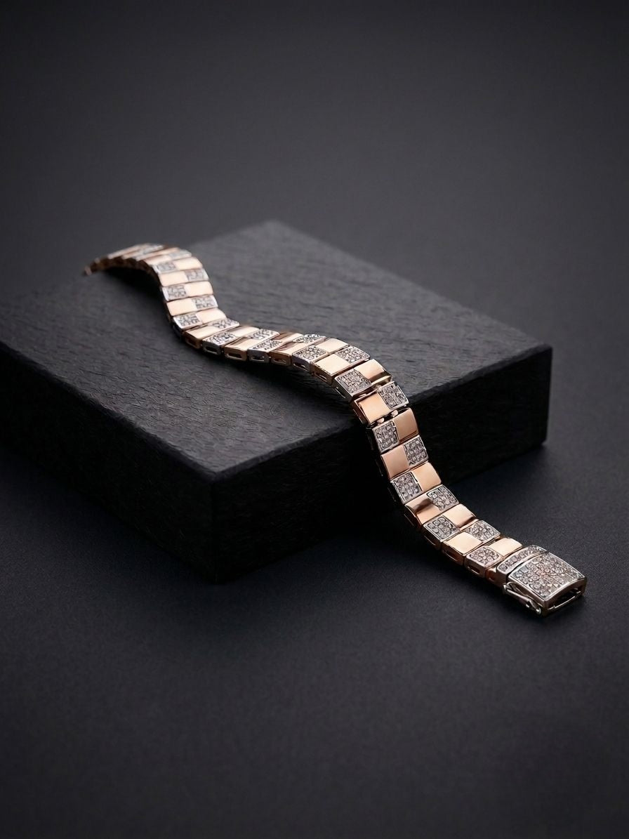 Rose Gold Checkerboard Link Bracelet