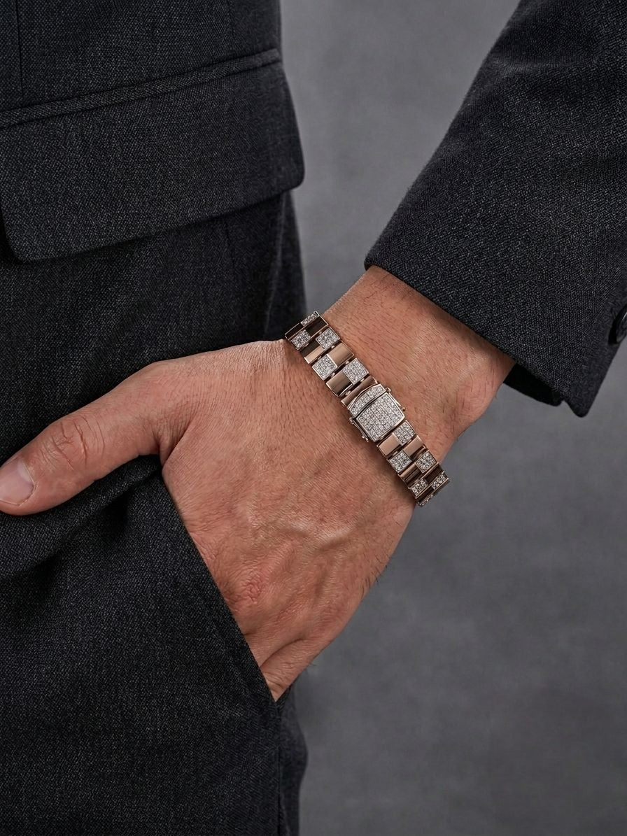Rose Gold Checkerboard Link Bracelet - image 3
