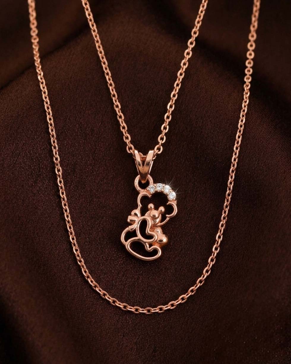 Rose Gold Heart Teddy Bear Pendant