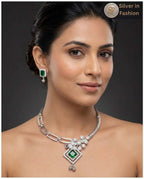 Royal Emerald Crystal Floral Collar Choker with Matching Drop Earrings - image 4