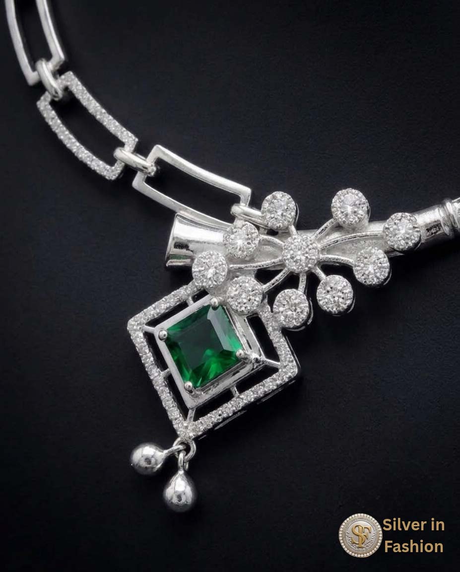 Royal Emerald Crystal Floral Collar Choker with Matching Drop Earrings - image 3