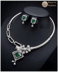 Royal Emerald Crystal Floral Collar Choker with Matching Drop Earrings