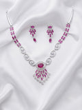 Ruby Pink Art Deco Fan Collar Necklace Set