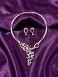 Ruby Pink & Silver Statement Necklace Set