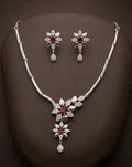 Ruby Red Floral Bloom Silver Collar Necklace Set