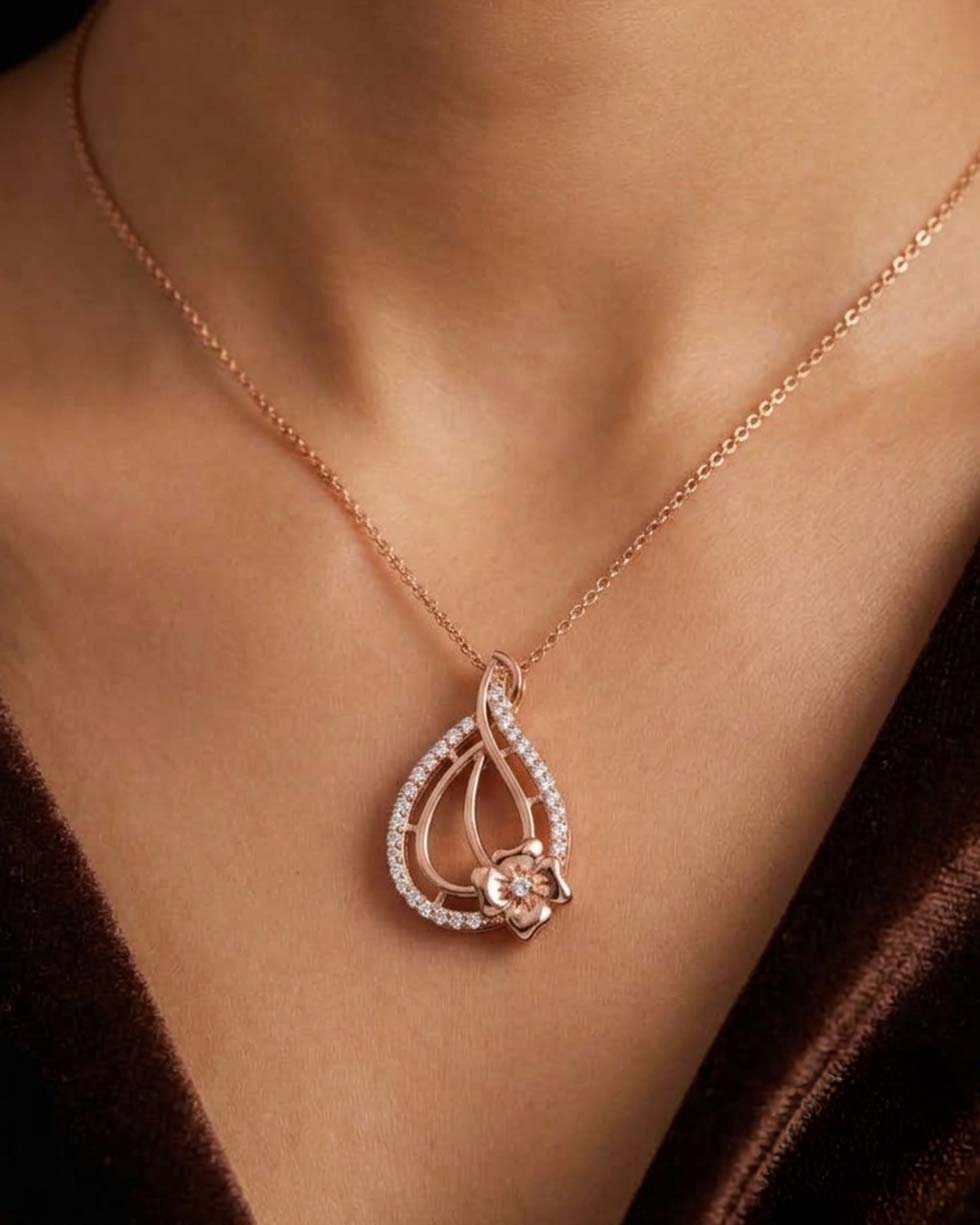 Silver Floral Drop Pendant - image 2