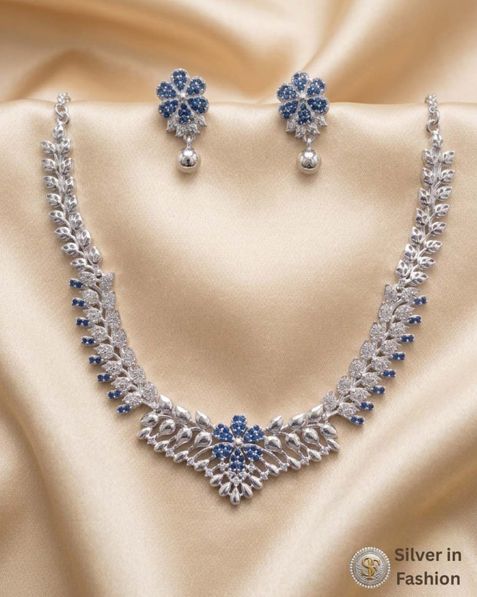 Silver Royal Blue Bridal Necklace Set - image 2