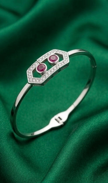 Silver Ruby Stone Bangle Bracelet
