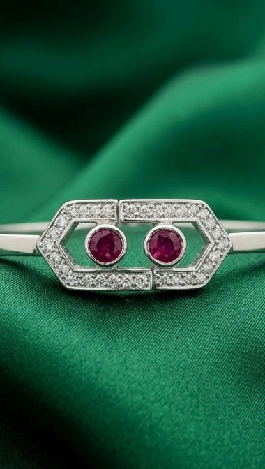 Silver Ruby Stone Bangle Bracelet - image 3