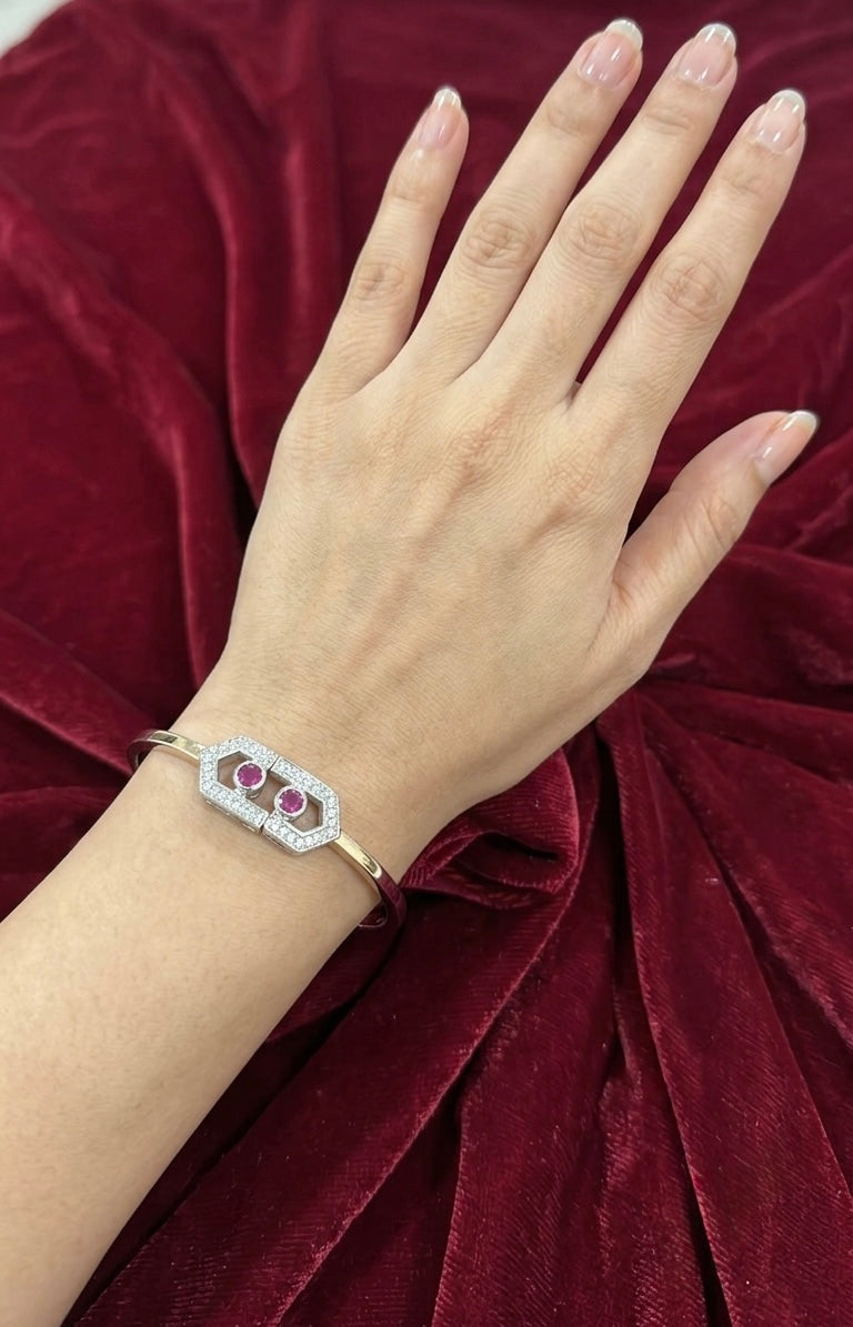 Silver Ruby Stone Bangle Bracelet - image 4