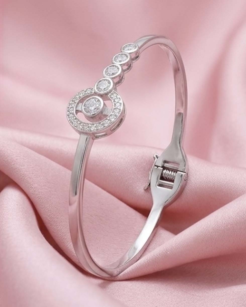 Solitaire Halo Pavé Cuff Bracelet - image 3