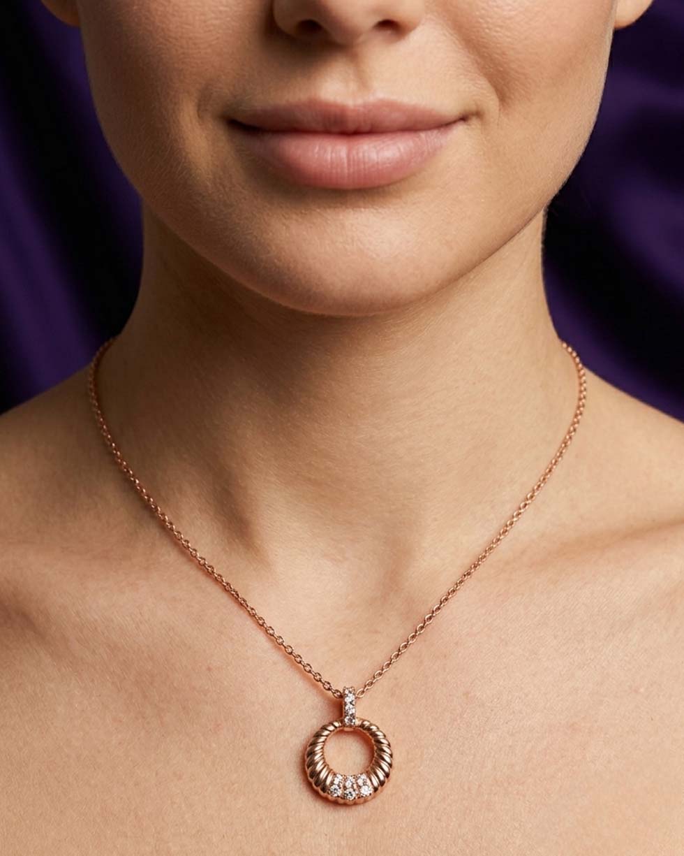 Textured Circle Neck Pendant Chain - image 3